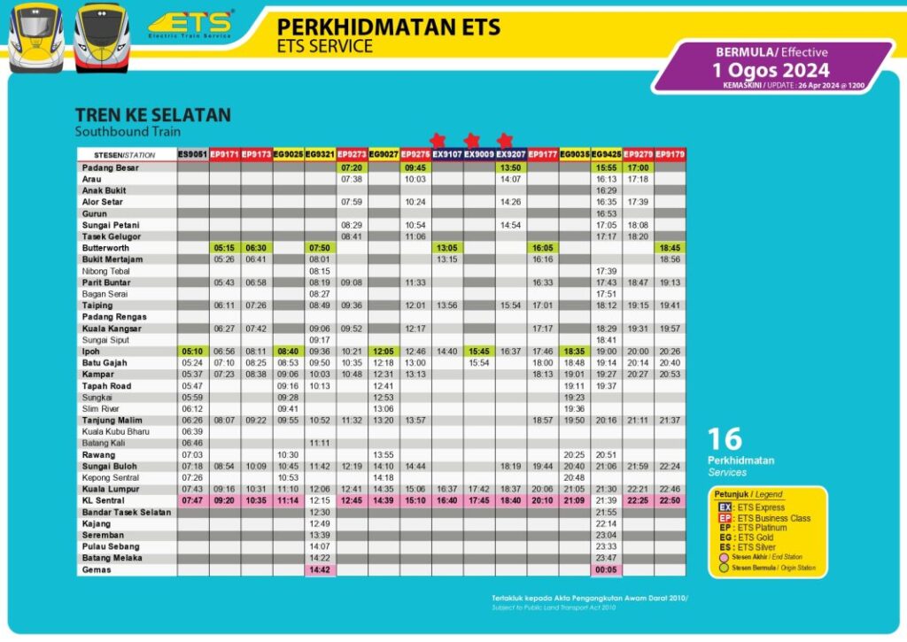 Jadual Perjalanan Baru ETS